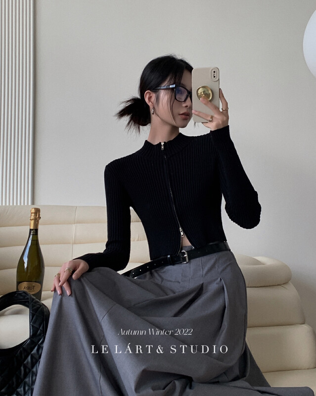 【LE LART】French half turtleneck zipper sweater cardigan warm sweater XZ326# JHY