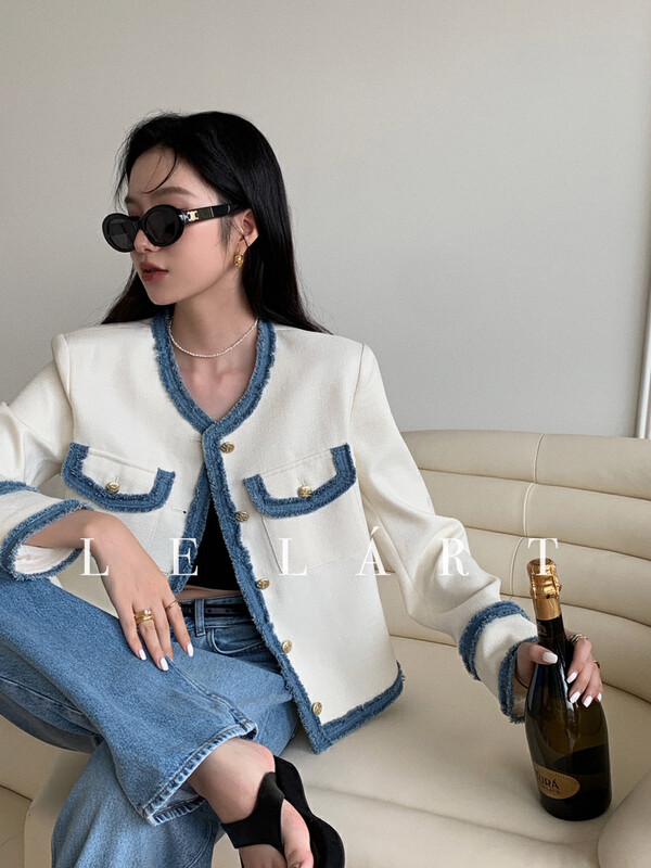【LE LART】Small fragrant style with denim tassel gold buckle short coat (tweed coat) YS1-LL3011# JHY