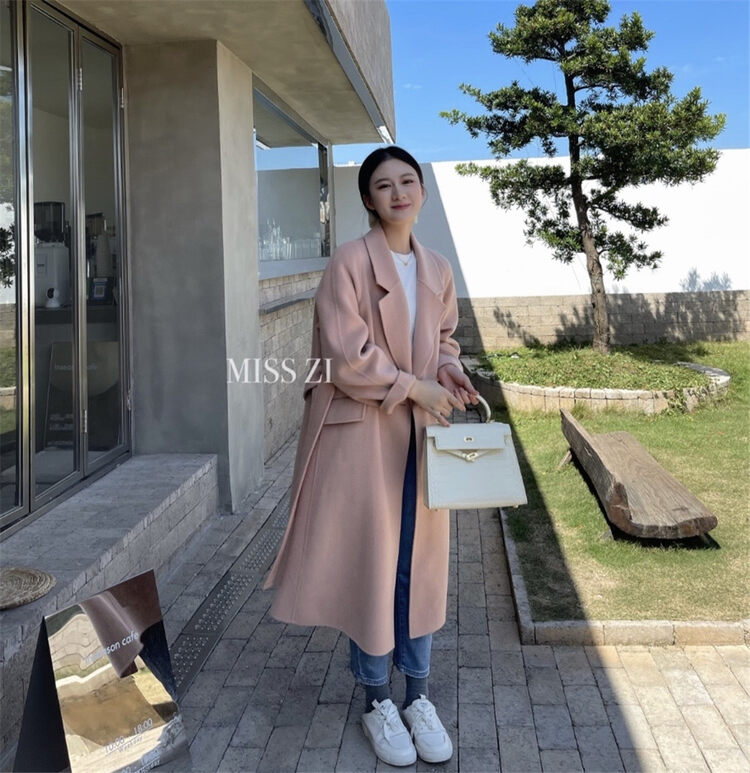 New in early winter! [MISS ZI] Korean fashion long wool coat (with belt) (including 100% wool) 2222# CQW