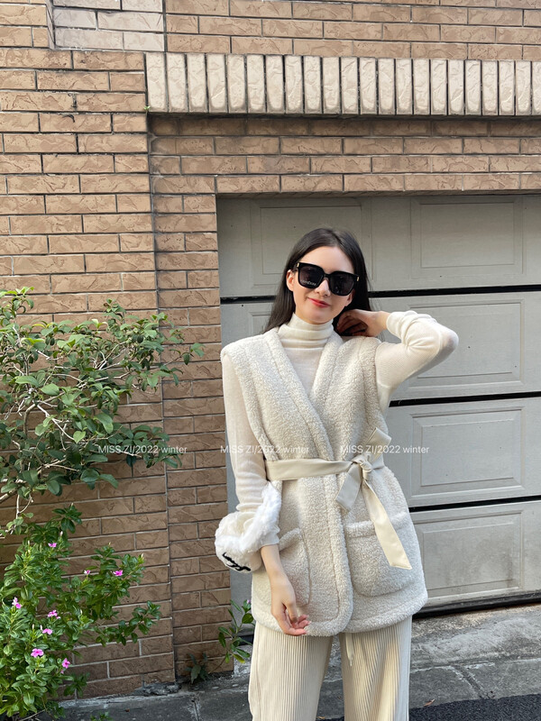 【MISS ZI】Particle Lamb Wool Vest Vest (with Belt) 3367# CQW