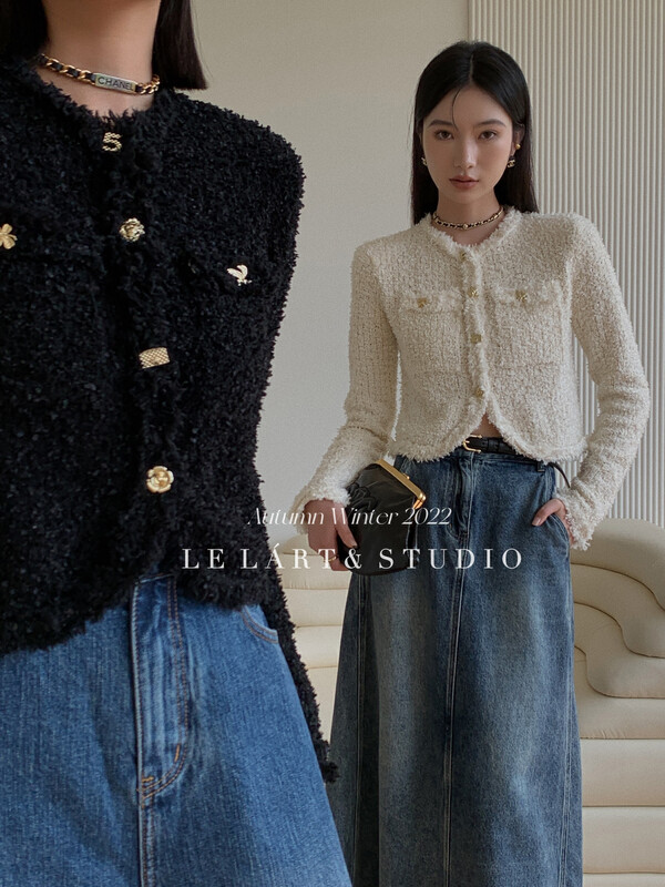 【LE LART】French Small Fragrance Gold Button Sweater Cardigan Knit Cardigan XZ336# JHY