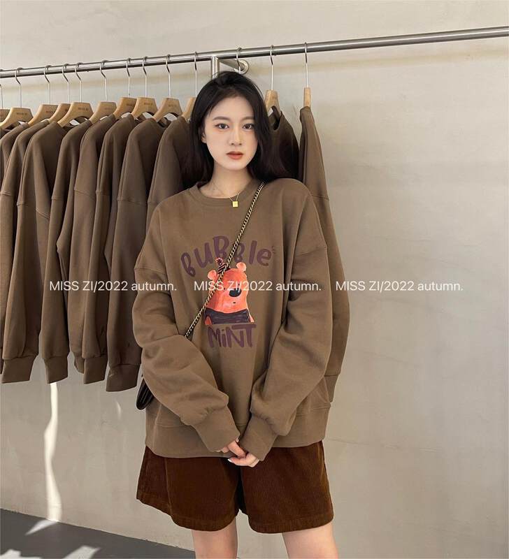 【MISS ZI】Korean style autumn bear pattern all-match solid color short sweater 3321# CQW