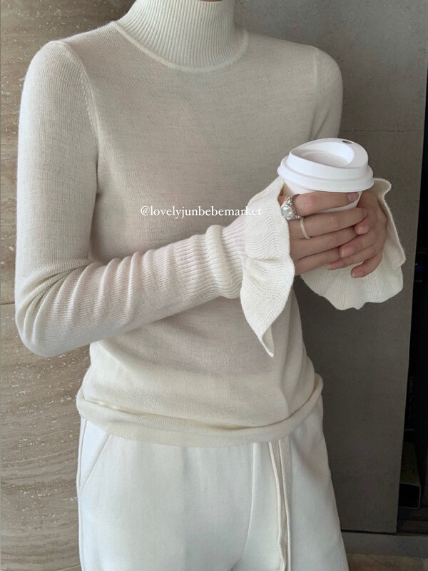 【DT CLASSIC】Basic Versatile Half Turtleneck Flared Sleeve Warm Sweater (Containing 50% Wool) M5206# JHY