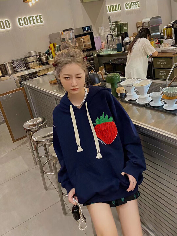 New in winter! [YT] Flocked strawberry printed hooded sweater WY58186# PCZ