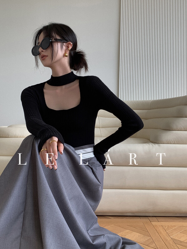 【LE LART】French design sense of front and back with exposed collarbone sweater knitted sweater knitted sweater XZ335# JHY