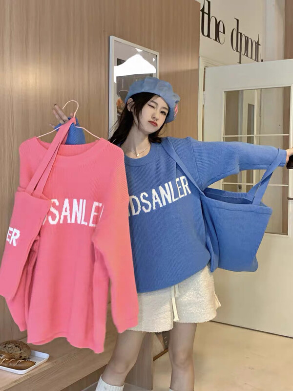 【F·P】Korean Letter Pullover Warm Sweater (With Same Color Bag) C2801FP# HBX