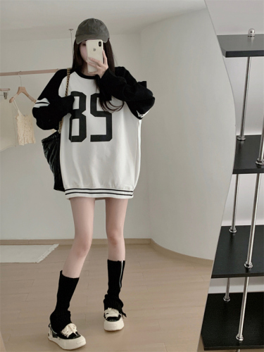 Real shooting real price  winter new Korean version colorblock printing velvet thick loose lazy wind sweater women