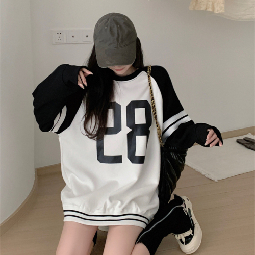 Real shooting real price  winter new Korean version colorblock printing velvet thick loose lazy wind sweater women