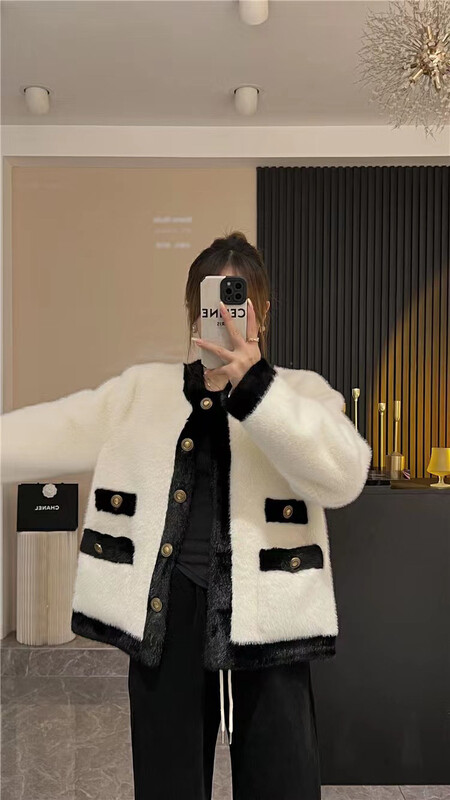 【MINI NI】Small Fragrance Colorblock Round Collar Short Jacket 9385# PCZ