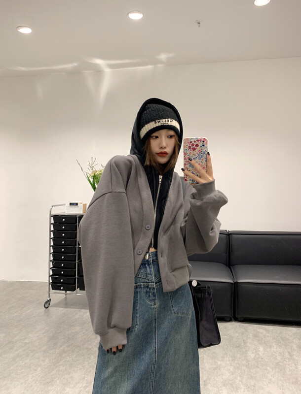 New in winter! [VANESSA] Design fake two-piece thickened hooded short coat 8021# OZQ