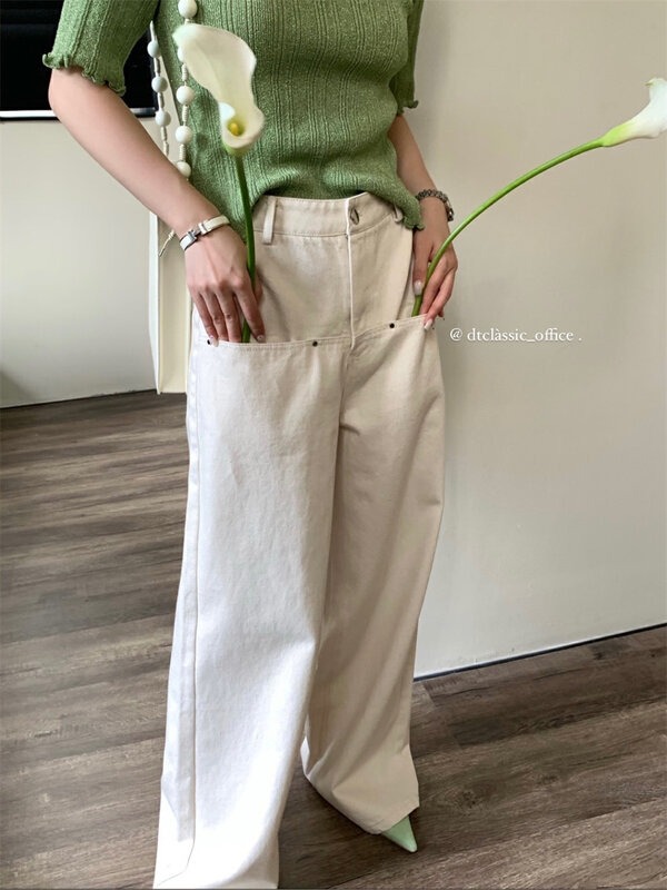 New in early autumn!【DT CLASSIC】Personalized loose and casual all-match straight wide-leg design pocket jeans D4918-W1# JHY
