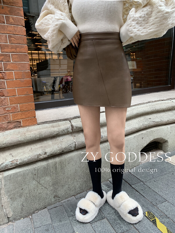 [ZY] High-waisted thin and irregular beveled thick sheepskin skirt (with safety pants) 28123