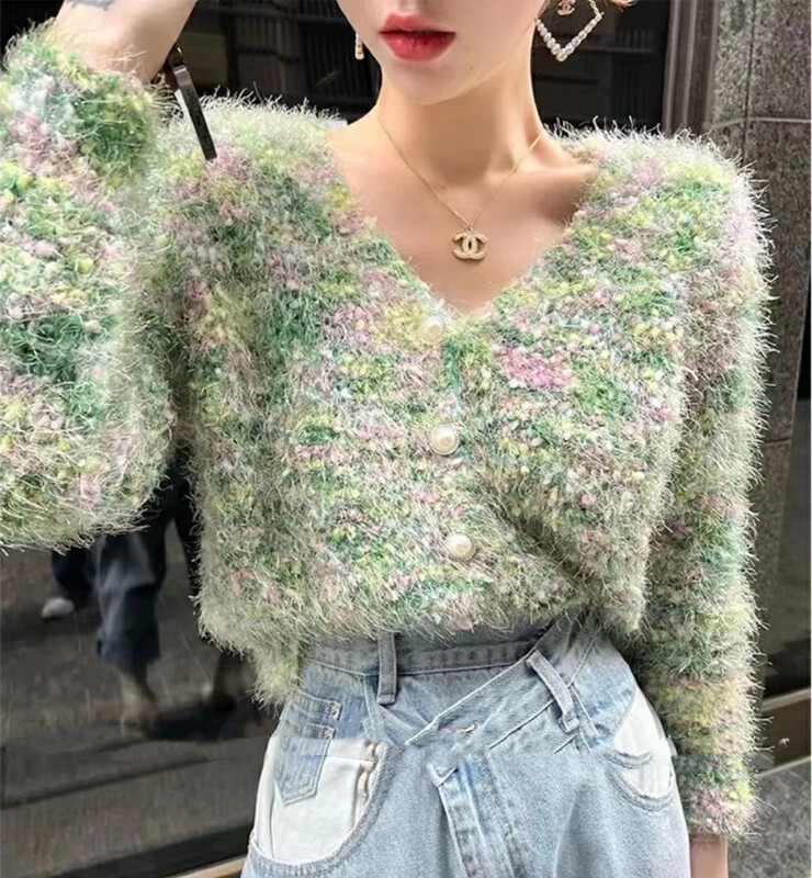 New in autumn! [MI NI] Fashion age-reducing candy color V-neck knitted cardigan 9161# PCZ