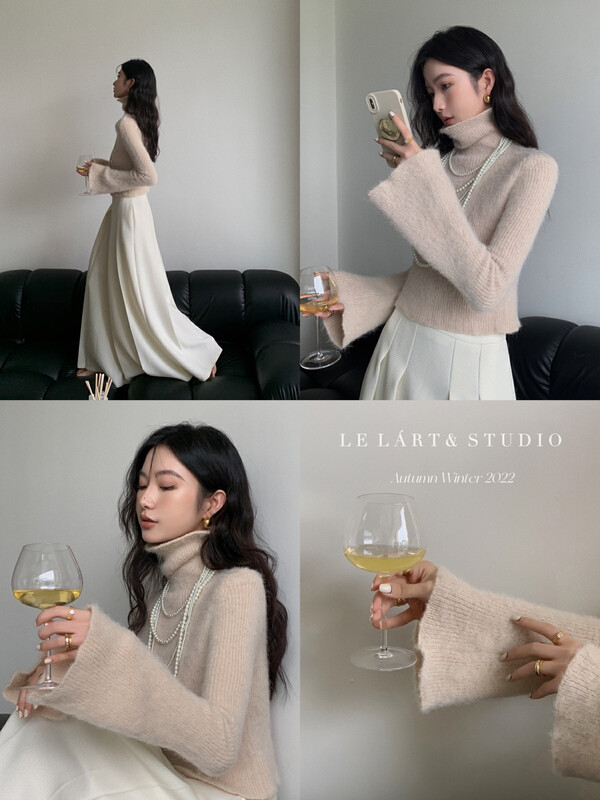 【LE LART】French pure desire wind turtleneck trumpet sleeve plush mohair short pullover sweater XL269
