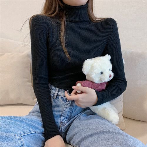 Real shot running volume is not reduced Turtleneck bottoming shirt women's autumn and winter sweater Western style long-sleeved knitted solid color top