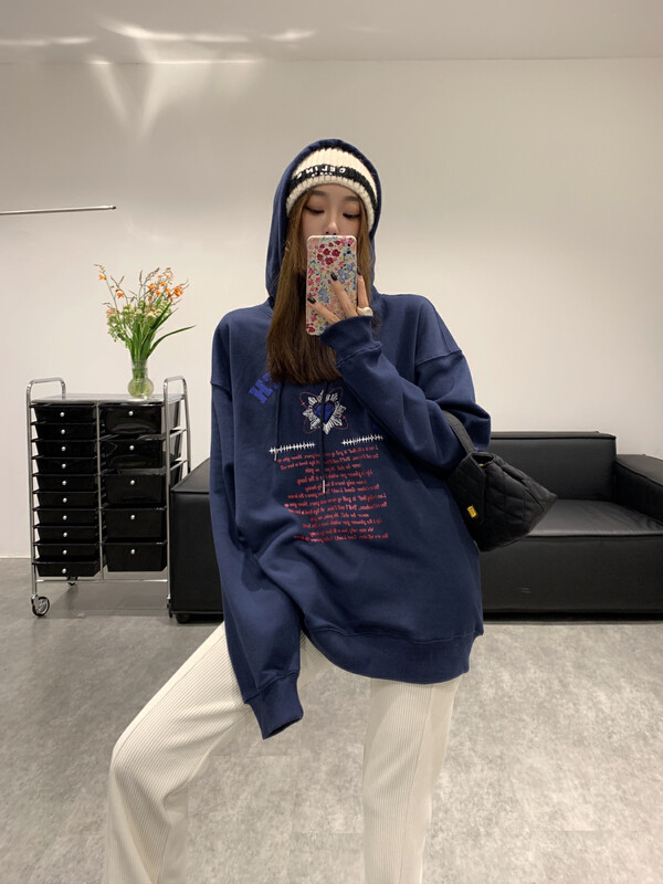 New in winter! [VANESSA] Korean love letter pattern thickened hooded sweater WY-626# OZQ