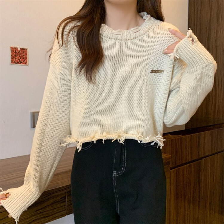【F·P】Fashionable Design Round Neck Hole Warm Sweater 96131# HBX