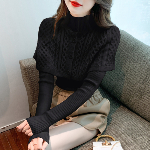 Real shot # new winter Korean version of the two-piece self-cultivation thickened cloak fashion knitted bottoming top