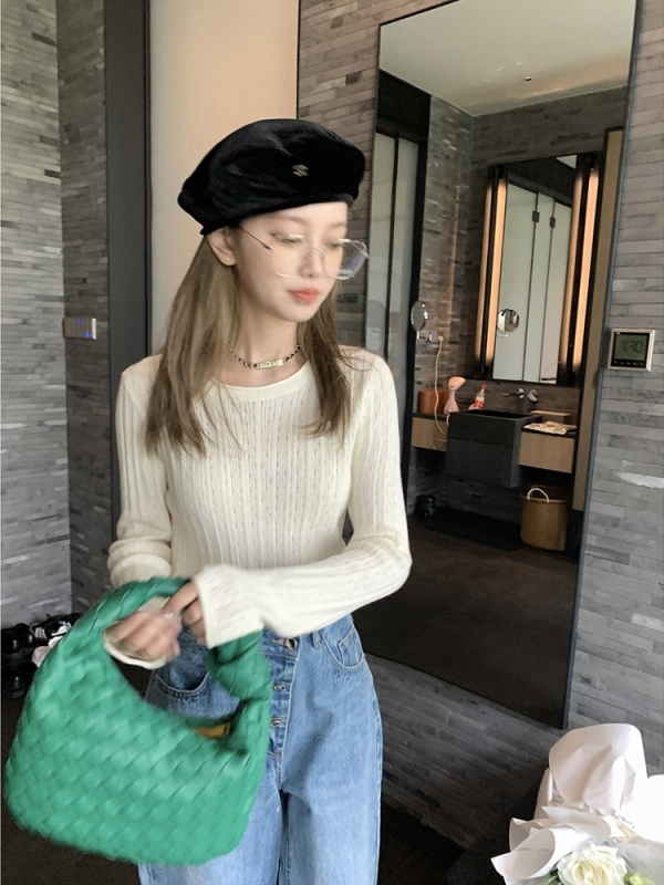Hollow Knit Sweater Women's 2022 Autumn New Gentle Wind Soft Waxy Sweater Thin Versatile Long Sleeve Top Trendy