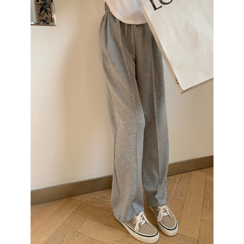 Air cotton gray wide-leg pants high waist drape is tall and thin casual wide-leg pants women's straight-leg mopping pants trousers