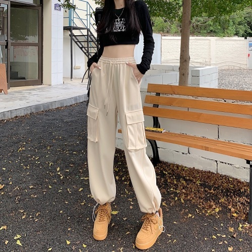 Large size American retro casual overalls women's early autumn high-waisted slim-legged pants fat mm straight wide-leg pants