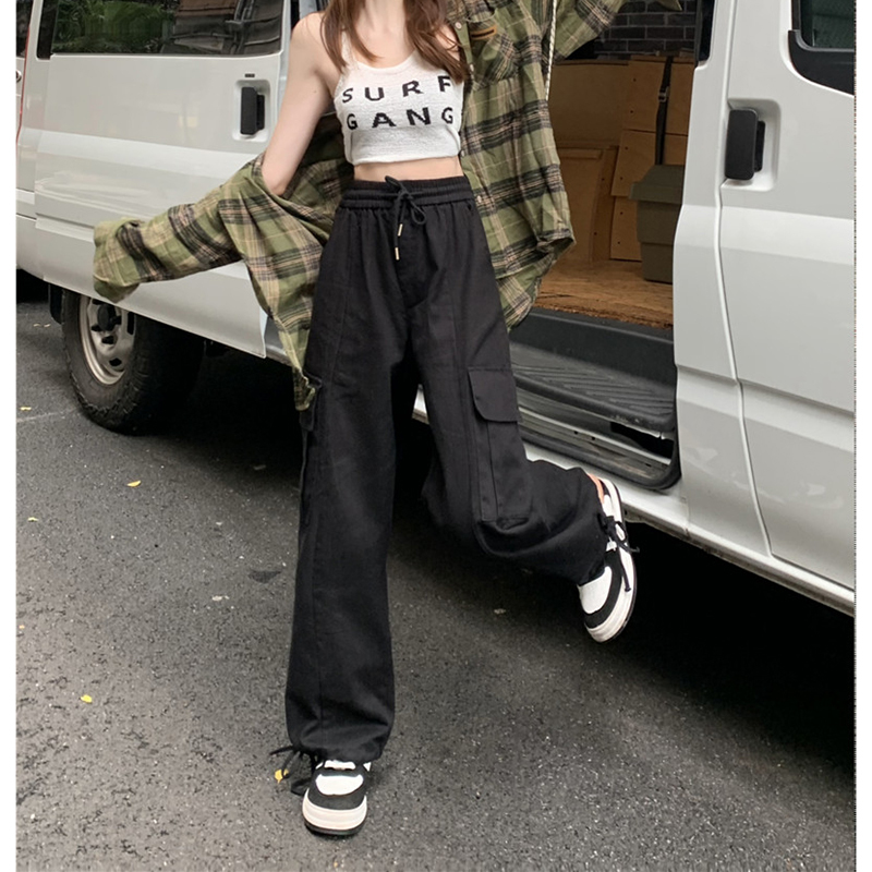 Drawstring leggings overalls autumn 2022 new design high waist slim casual pants wide leg trousers female ins