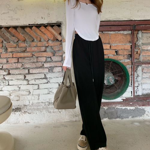 Air cotton gray wide-leg pants high waist drape is tall and thin casual wide-leg pants women's straight-leg mopping pants trousers