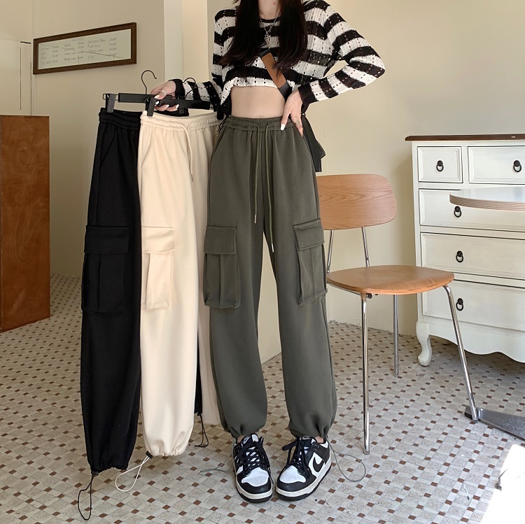 Large size American retro casual overalls women's early autumn high-waisted slim-legged pants fat mm straight wide-leg pants