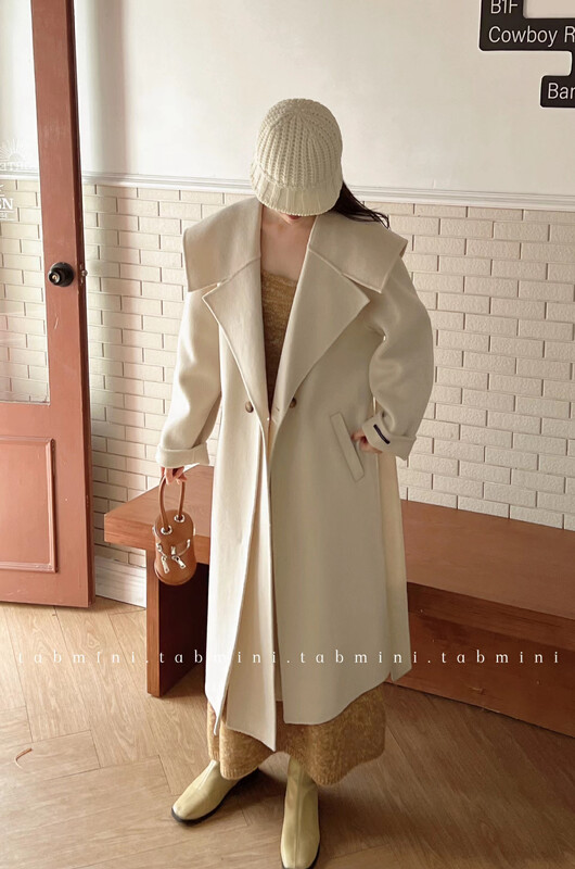 【TABMINI】Korean style loose all-match wool coat (with belt, detachable shoulder collar) (100% wool) D11172-G# WPL