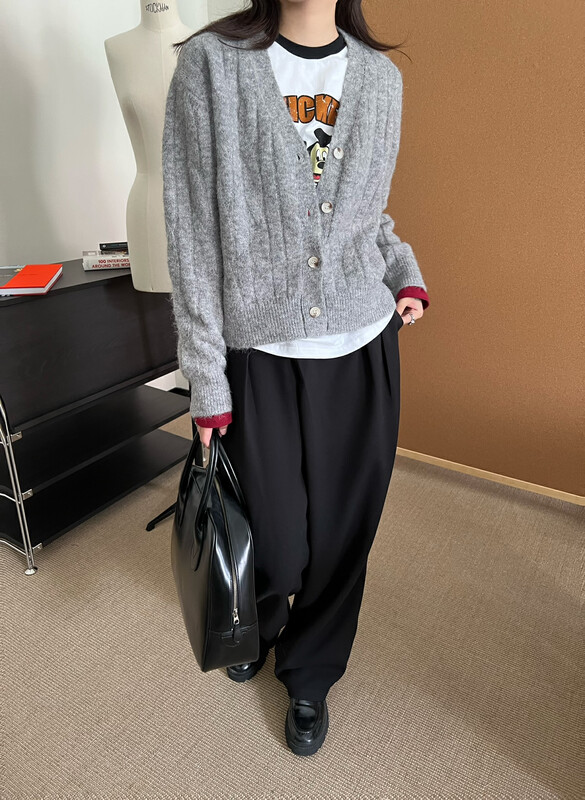 【TRUSTME】Retro Solid Color Wool Knit Cardigan 40227