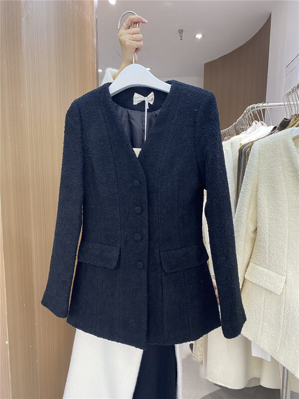 【SEASONS】V-neck single-breasted textured fashionable wool coat (including 100% wool) 66205# WPL