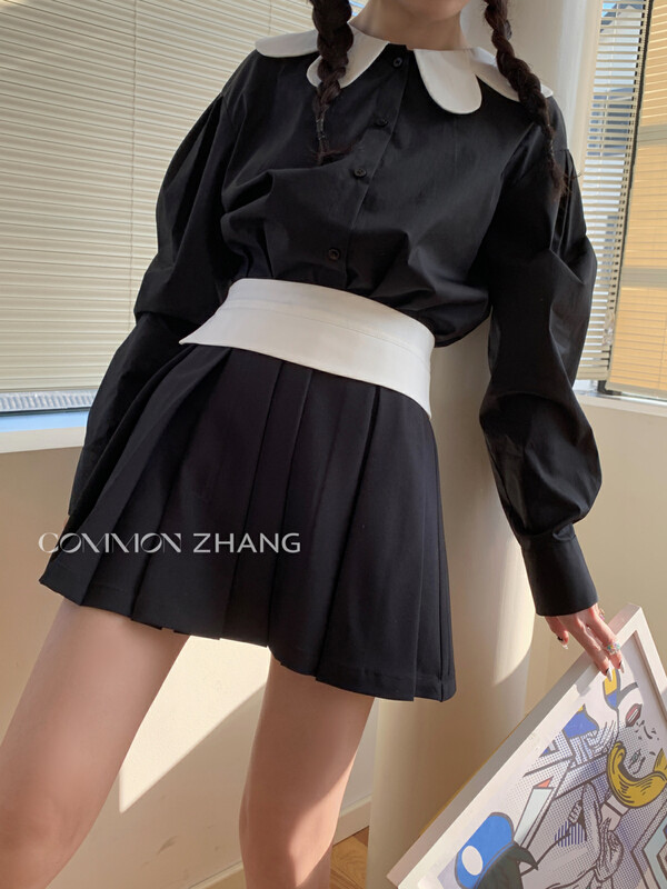 【CZ ZHANG】College style contrast color hot girl short pleated skirt (culots) 82257# JHY