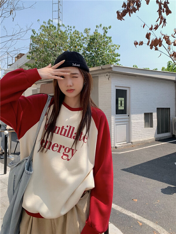 New autumn and winter! [Timely rain] ins design sense raglan sleeves printed letters loose sweater 75023# WPL