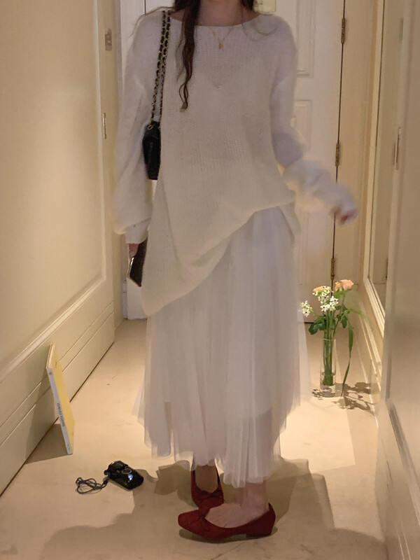 [Timely rain] Korean style ins retro fairy design high waist slim mesh skirt (only sell skirt) 62059# WPL