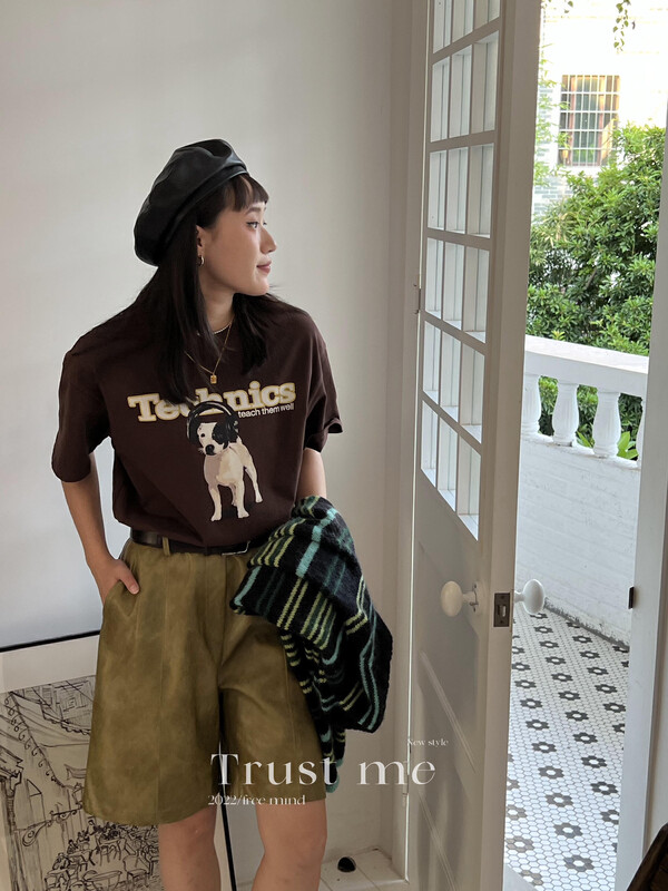 【TRUSTME】Simple casual retro cartoon short-sleeved T-shirt with letters spelling 40241# JHY