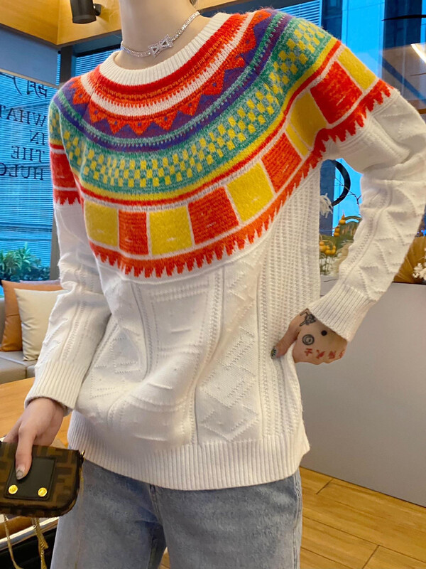 New in Autumn! [YT] Rainbow Smiley Jacquard Knitted Warm Sweater Z60233# PCZ