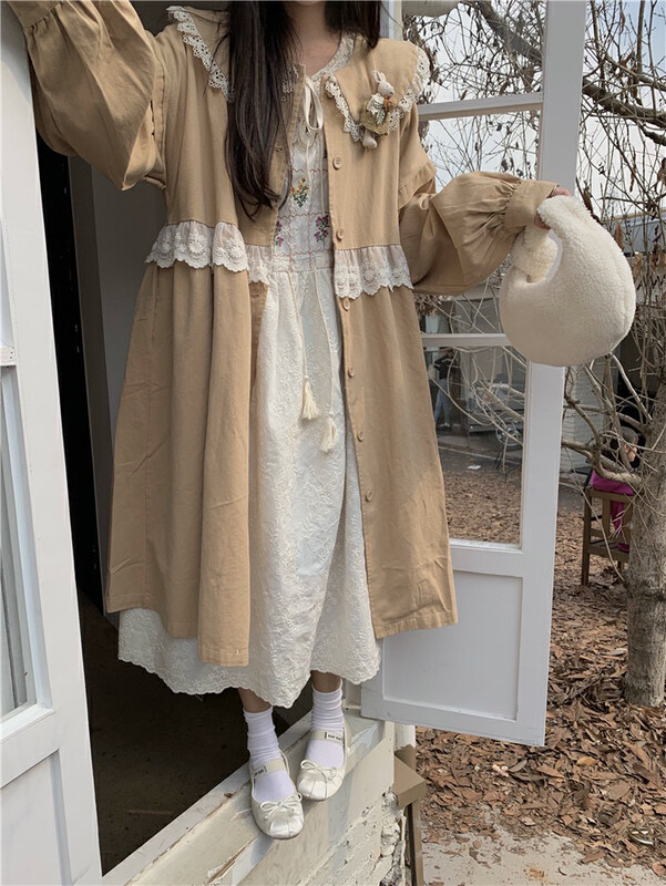[Timely rain] Korean style ins retro sweet design double doll collar lace dress (only sell dress) 10356# WPL