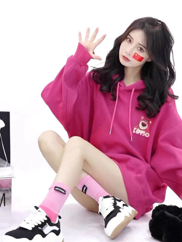 【KIKI STUDIO】 Korean version loose and casual printed hooded sweater 7008# HJY