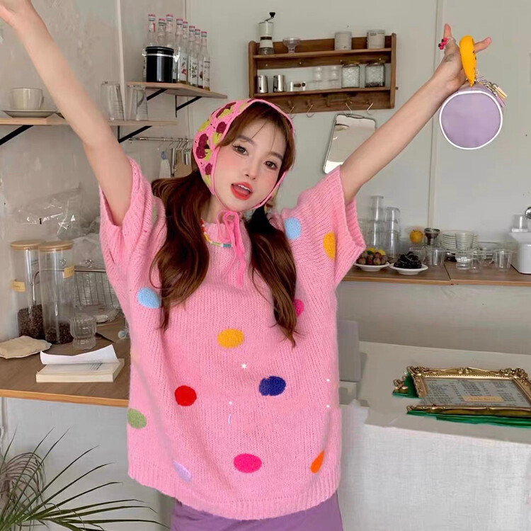 New in winter! [Timely rain] Korean style ins sweet and age-reducing design three-dimensional color polka dot warm sweater (only sells sweaters) U0977# WPL