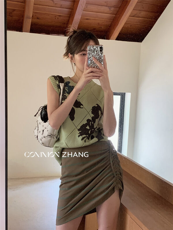 [CZ ZHANG] Fashionable niche striped drawstring skirt 82053
