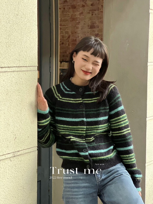 【TRUSTME】Korean Casual Color Striped Jacket Sweater 40237