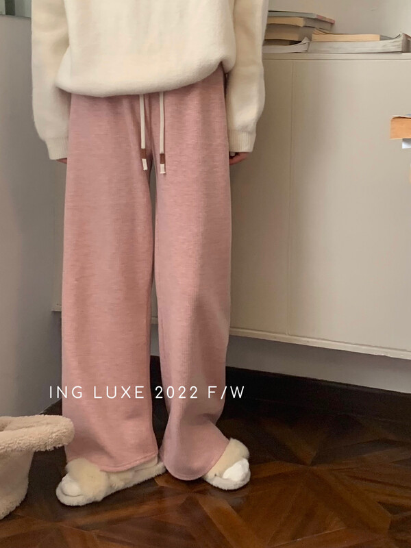 【ING】High waist straight tube plus velvet thick casual pants ING-8279