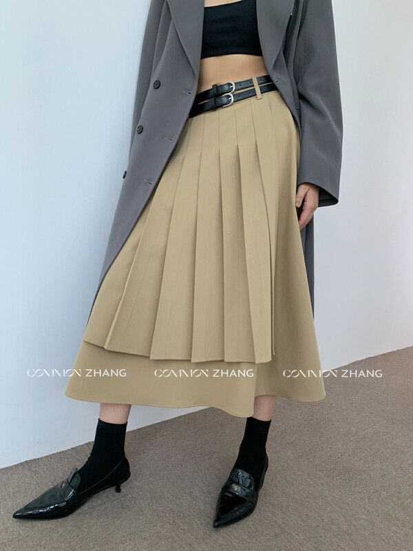 【CZ ZHANG】Designed double waist pleated skirt (with belt) 82243# JHY