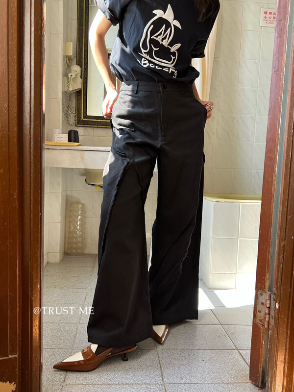 【TRUSTME】Trendy fashion stitching raw edge design wide leg casual pants 40204