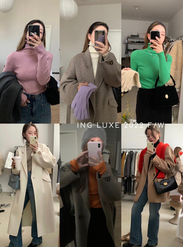 [ING] High-neck knitted solid color basic bottoming shirt w3970
