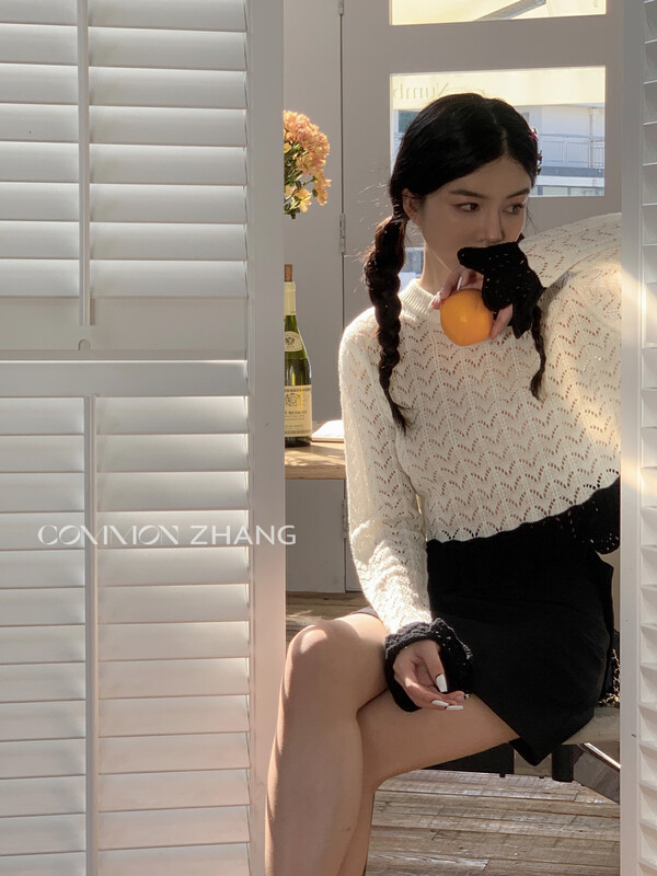 【CZ ZHANG】Careful Machine Perspective Lace Patchwork Knit Sweater 92053# JHY