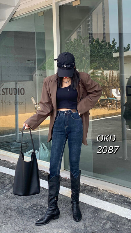 【OKD】Leather Stretch Skinny Jeans 2087# GY