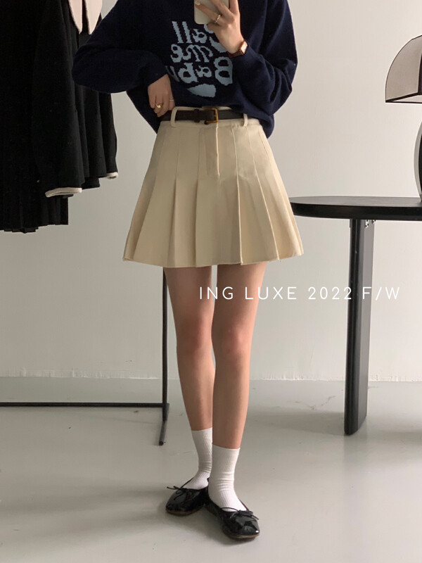 [ING] Pleated a-line corduroy skirt (with belt) 8250