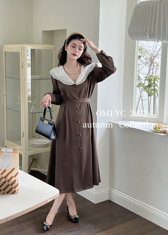[O MI] Temperament and thin lapel lotus leaf collar waist suit dress (single-breasted buckle design) 77203# FHX
