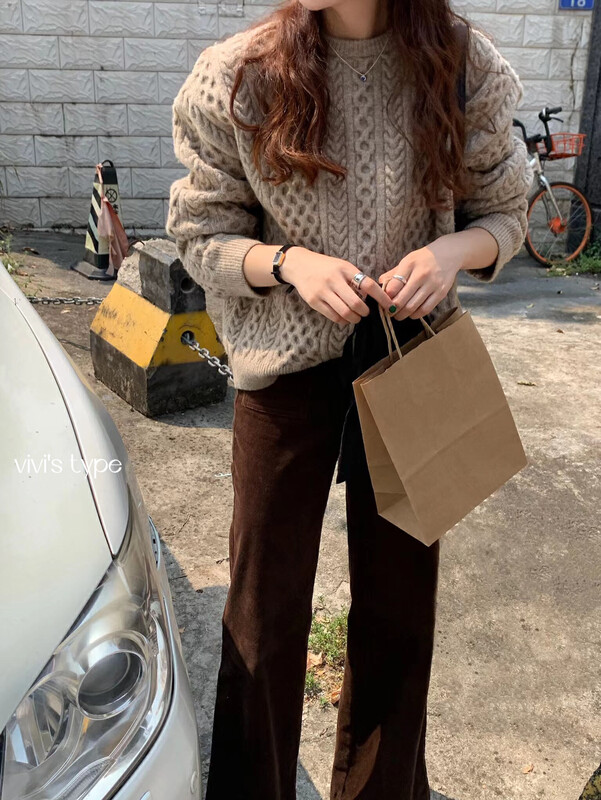 【VIVISTYPE】Blogger Wind Twist Round Neck Pullover Warm Sweater YS1-9259# HJY